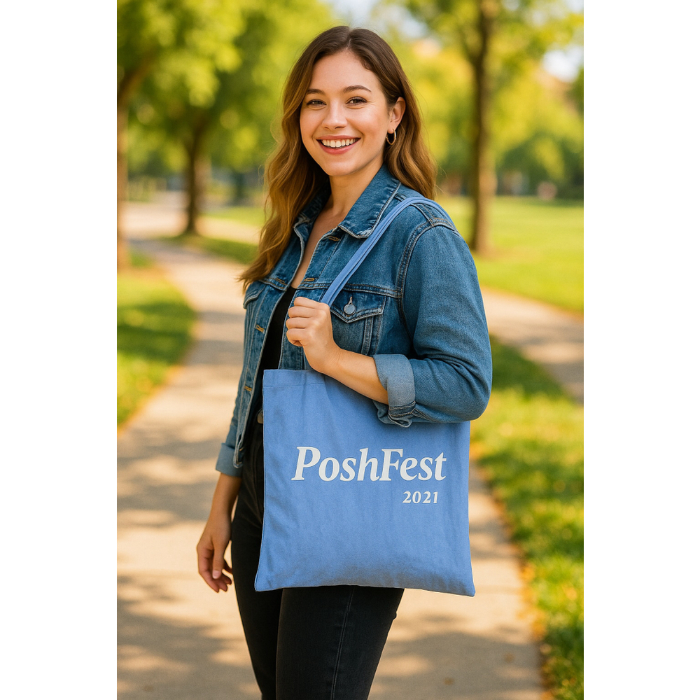 PoshFest 2021 Blue Canvas Tote Bag | Q-Tees Cotton Shoulder Shopper